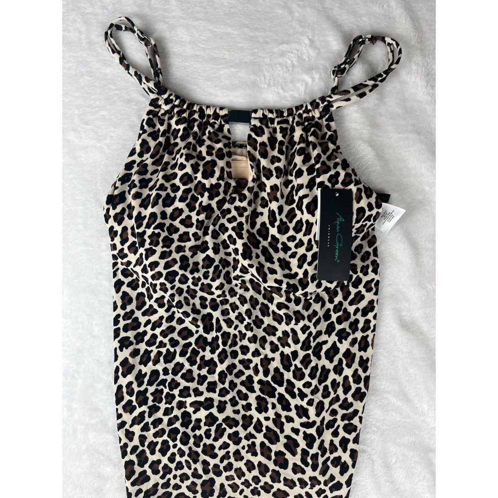 Aqua Green Swimwear Tankini Top Womens S Brown Leopard Print UPF 50 Keyhole Neck
